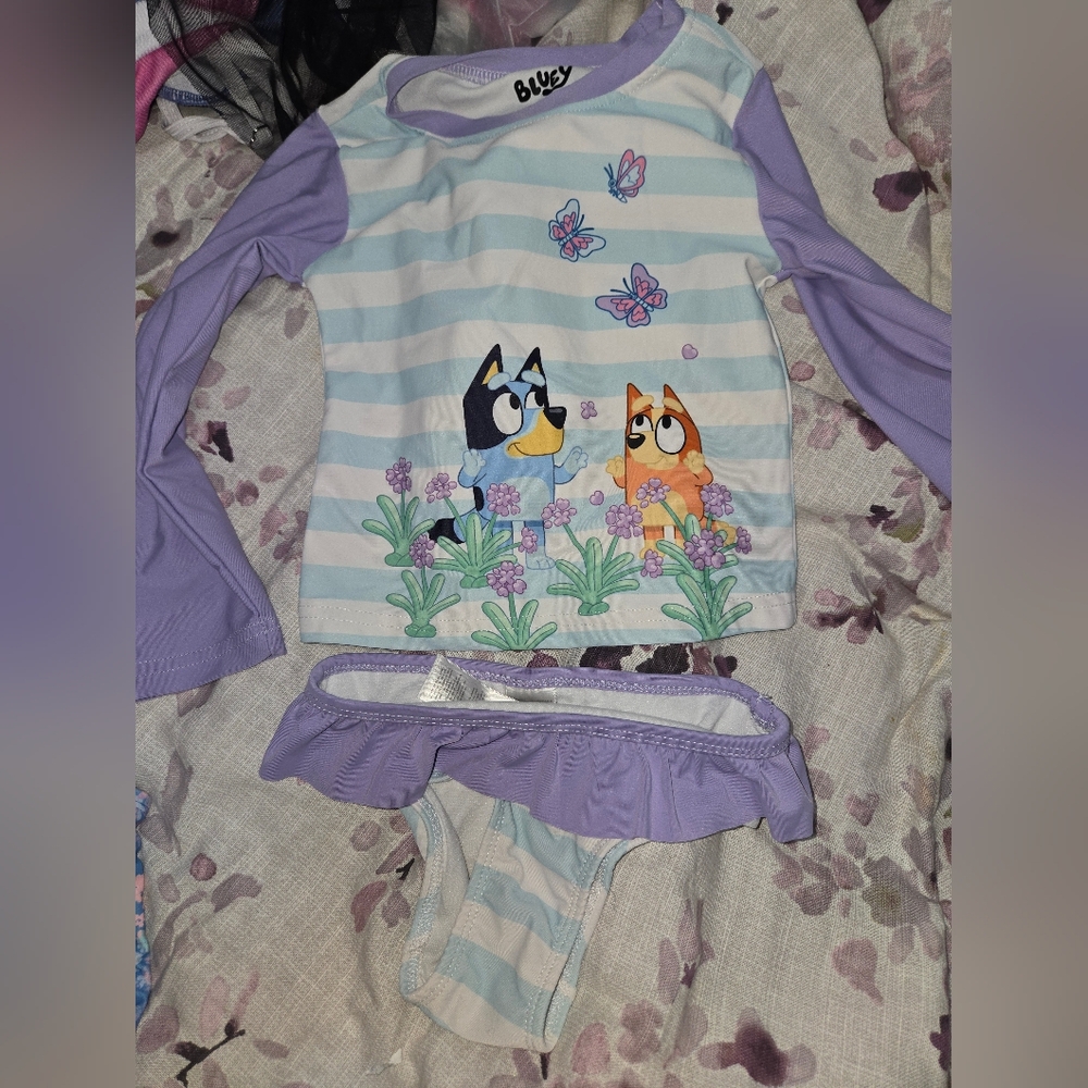 Striped Long Sleeve Swimsuit with Cartoon Print